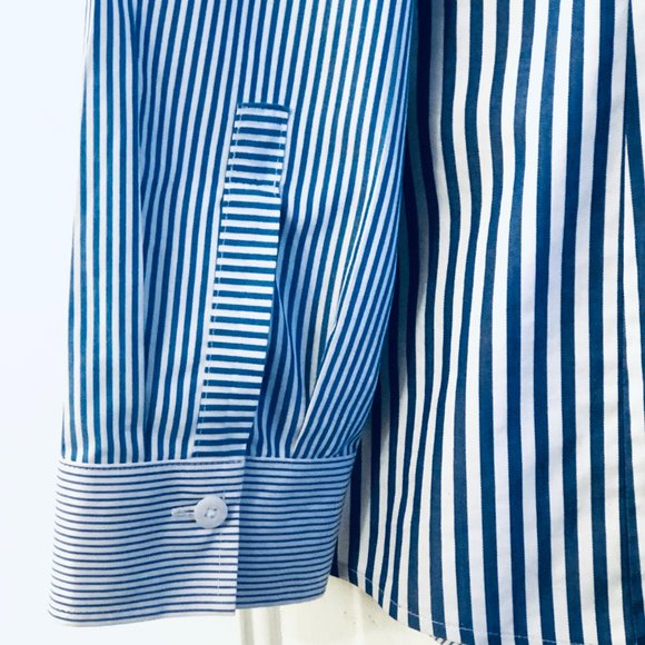 NEW Chico's No-Iron Womens Sz 3 (XL) Blouse Shirt Long Sleeve Blue/White Striped - Picture 7 of 10